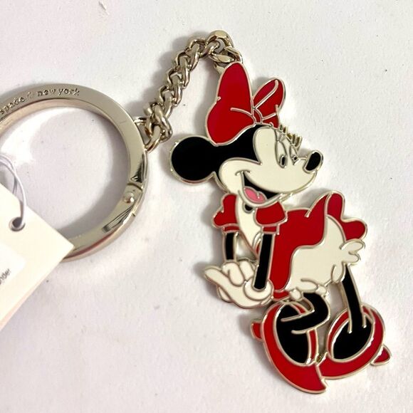 Kate Spade Disney X Key Ring/Fob- Minnie Mouse- red black white- gold tone NWT - Picture 2 of 7